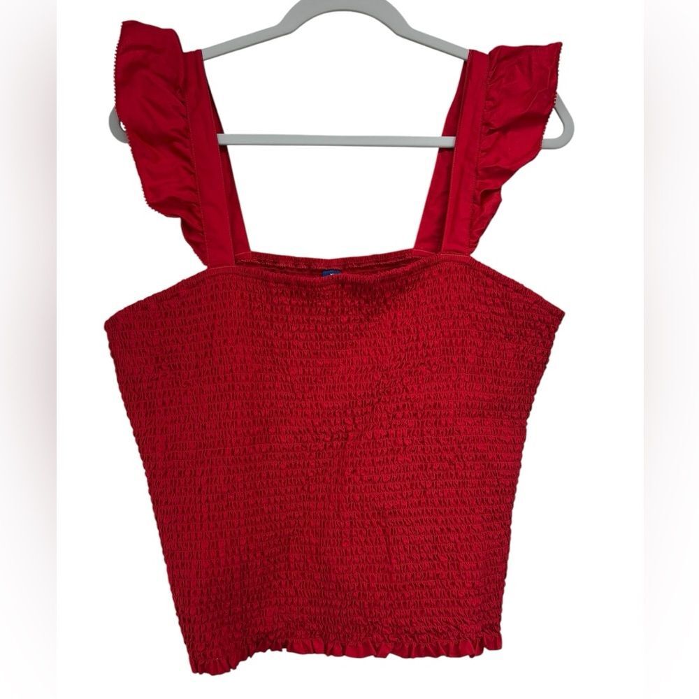 Old Navy Fitted Ruffle Crop Top Robbie Red Fully Smocked Womens XL